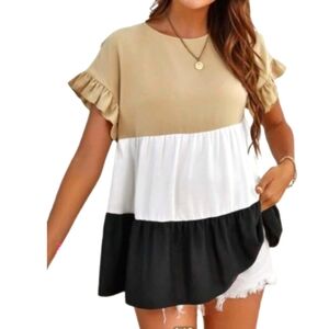 Shein Colorblock Tan, White, and Black Dress Sz Medium